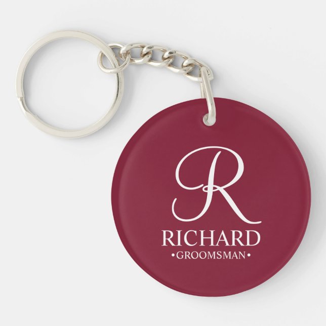 Personalised Groomsman's Name and Monogram Key Ring (Front)