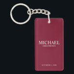 Personalised Groomsman's Name and Monogram Key Ring<br><div class="desc">Modern Personalised Groomsman Gifts
featuring personalised groomsman's name,  title and wedding date in white classic serif font style on burgundy red background.

Also perfect for Best Man,  Father of the Bride and more.</div>