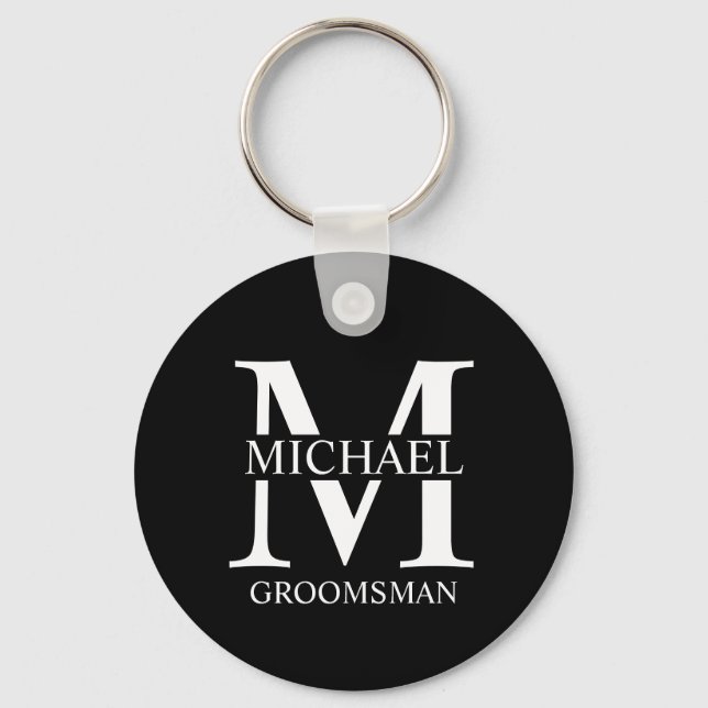 Personalised Groomsman's Name and Monogram Key Ring (Front)