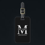 Personalised Groomsman's Name and Monogram Luggage Tag<br><div class="desc">Classic Personalised Groomsmen Gifts
featuring personalised groomsman's monogram,  name and title in white classic serif font style on black background.

Also perfect for best man,  father of the bride and more.</div>