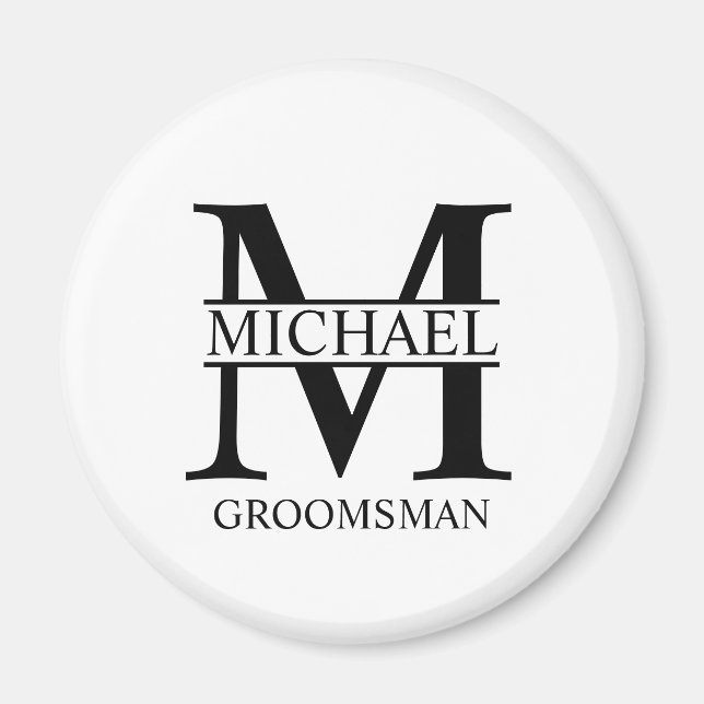 Personalised Groomsman's Name and Monogram Magnet (Front)
