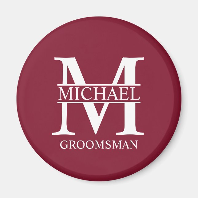 Personalised Groomsman's Name and Monogram Magnet (Front)