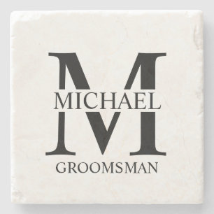 Personalised Groomsman's Name and Monogram Stone Coaster