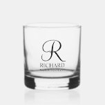 Personalised Groomsman's Name and Monogram Whiskey Glass<br><div class="desc">Elegant Personalised Groomsman Gifts
featuring personalised monogram in black elegant script font style with groomsman's name and title in classic serif font style.

Also perfect for best man,  father of the bride,  bridesmaid,  maid of honour,  flower girl,  mother of the bride and more.</div>