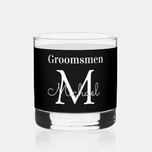personalised groomsmen black white chic whiskey glass