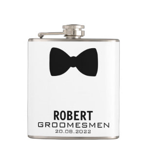 Personalised Groomsmen Flask with Bow Tie Graphic
