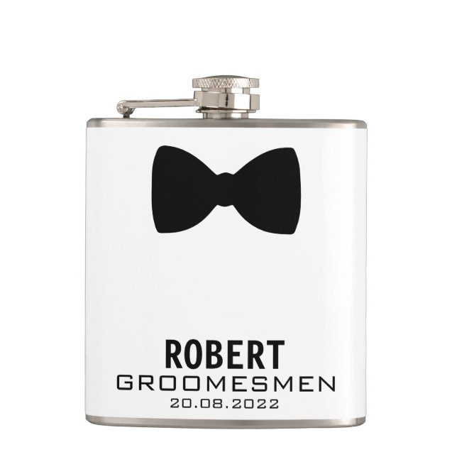Personalised Groomsmen Flask with Bow Tie Graphic (Front)