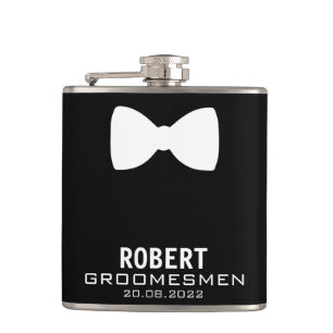 Personalised Groomsmen Flask with Bow Tie Graphic