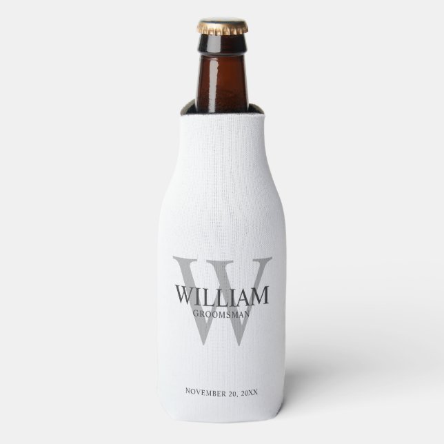 Personalised Groomsmen Monogram & Name Bottle Cooler (Bottle Front)