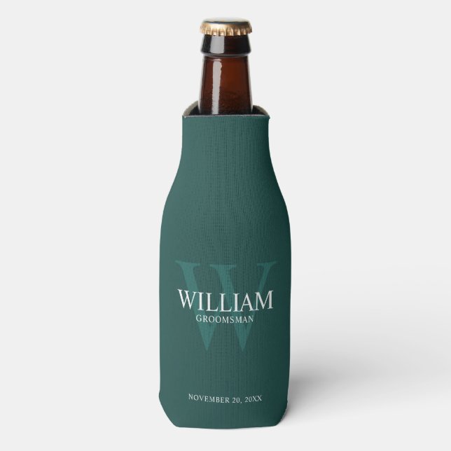 Personalised Groomsmen Monogram & Name Bottle Cooler (Bottle Front)