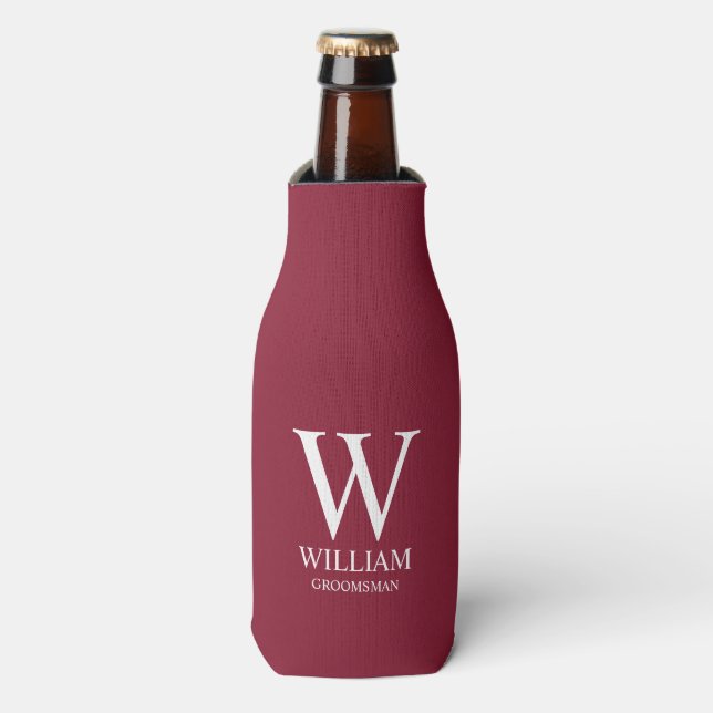 Personalised Groomsmen Monogram & Name Bottle Cooler (Bottle Front)