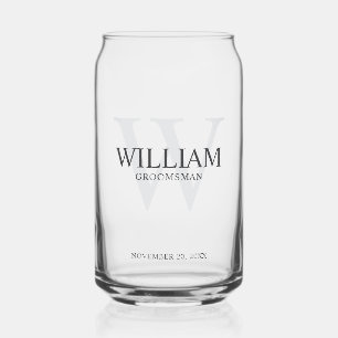 Personalised Groomsmen Monogram & Name Can Glass