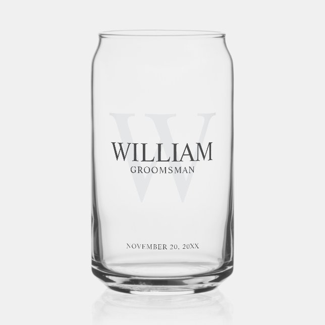 Personalised Groomsmen Monogram & Name Can Glass (Front)