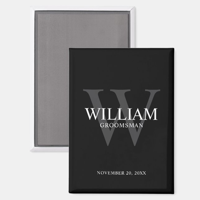 Personalised Groomsmen Monogram & Name Magnet (Front/Back)