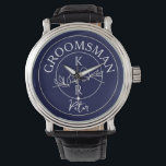 Personalised Groomsmen Watch<br><div class="desc">Contemporary, modern, unique navy blue wedding Groomsman gift with monogram - initials, name and trendy handwritten calligraphy script.</div>