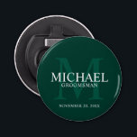 Personalised Groomsmen's name and monogram Bottle Opener<br><div class="desc">Add a personal touch to your wedding with personalised groomsmen bottle opener. This bottle opener features personalised groomsman's name with title and wedding date in white and monogram in light emerald green as background, in classic serif font style, on emerald green background. Also perfect for best man, father of the...</div>