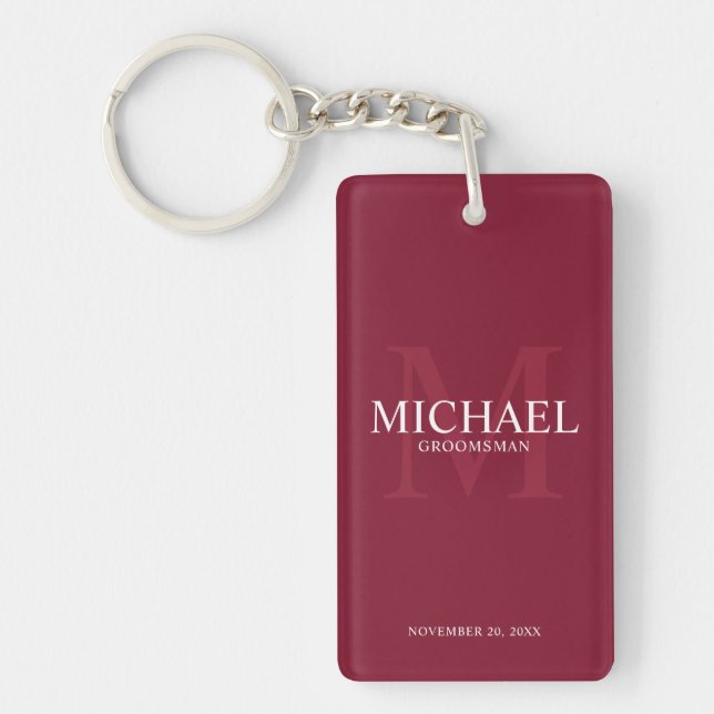 Personalised Groomsmen's name and monogram Key Ring (Front)