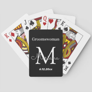 personalised groomswoman black white monogram playing cards