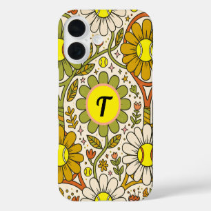 Personalised Groovy Floral Tennis Monogram iPhone 16 Case