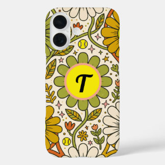 Personalised Groovy Floral Tennis Monogram iPhone 16 Case
