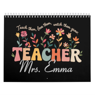 Personalised Groovy Flowers Teacher Custom Gift Calendar