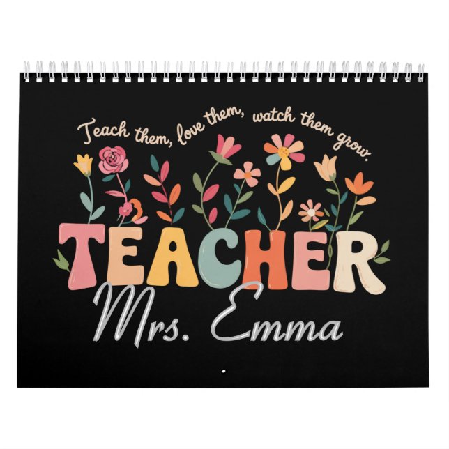Personalised Groovy Flowers Teacher Custom Gift Calendar (Cover)