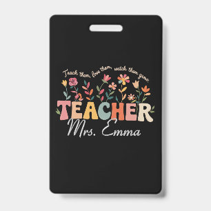 Personalised Groovy Flowers Teacher Custom Gift ID Badge