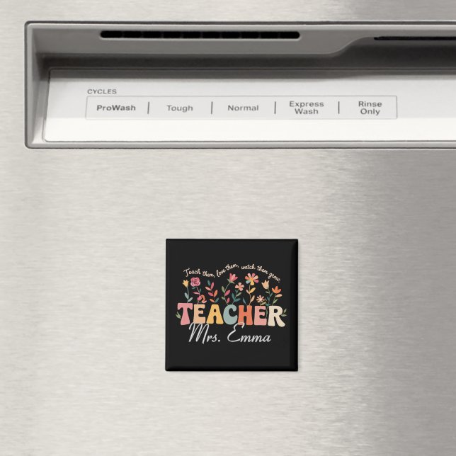 Personalised Groovy Flowers Teacher Custom Gift Magnet (In Situ (Dishwasher))