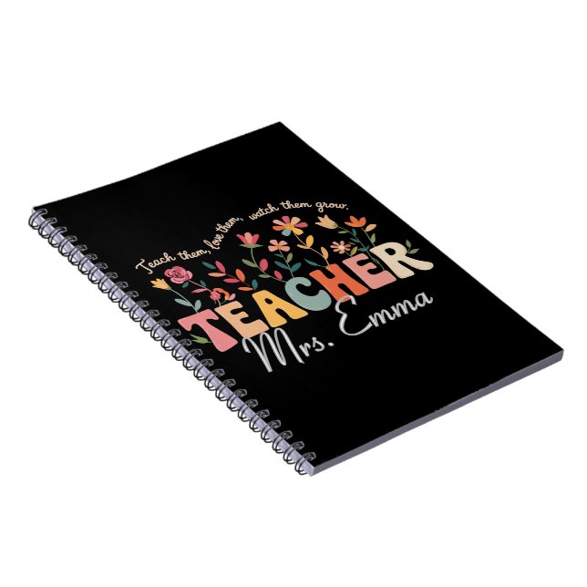 Personalised Groovy Flowers Teacher Custom Gift Notebook (Right Side)