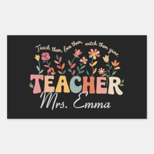 Personalised Groovy Flowers Teacher Custom Gift Rectangular Sticker