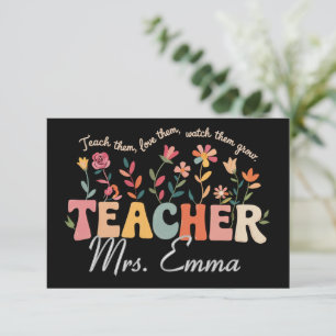 Personalised Groovy Flowers Teacher Custom Gift Thank You Card