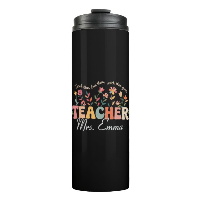 Personalised Groovy Flowers Teacher Custom Gift Thermal Tumbler (Front)