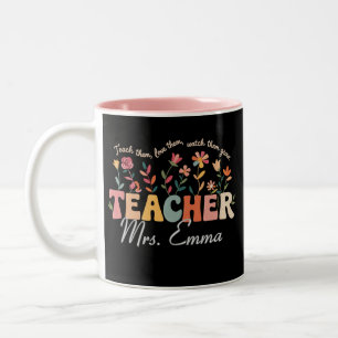 Personalised Groovy Flowers Teacher Custom Gift Two-Tone Coffee Mug