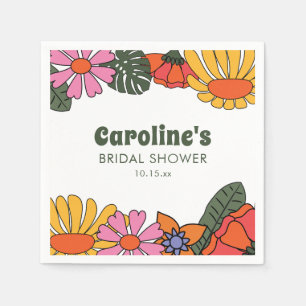 Personalised Groovy Pink Floral Bridal Shower Napkin