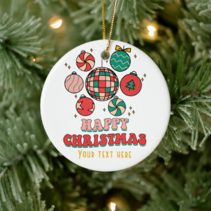 Personalised Groovy Retro Christmas Ceramic Tree Decoration