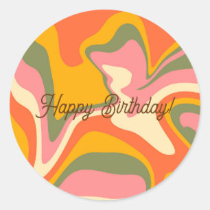 Personalised Groovy Retro Marble Orange Party Classic Round Sticker