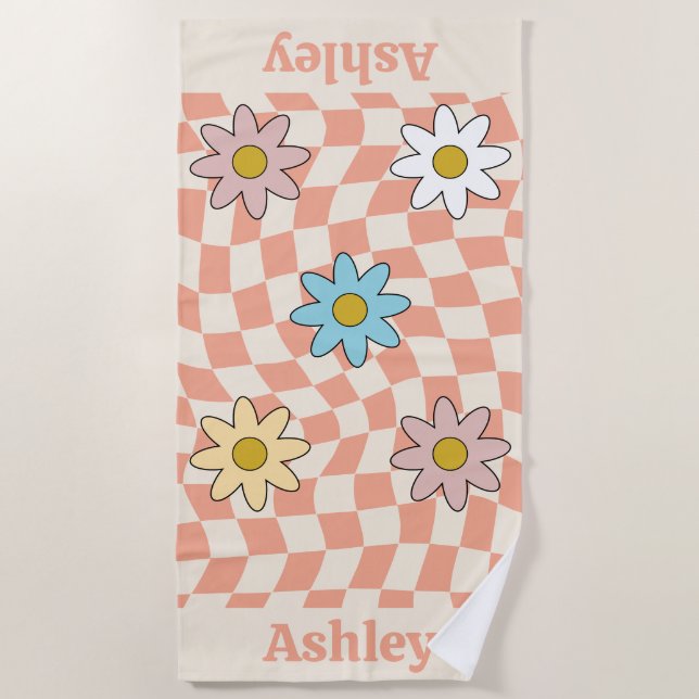 Personalised Groovy Retro Name Beach Towel (Front)