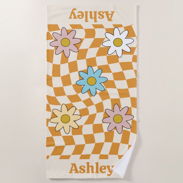 Personalised Groovy Retro Name Beach Towel (Front)