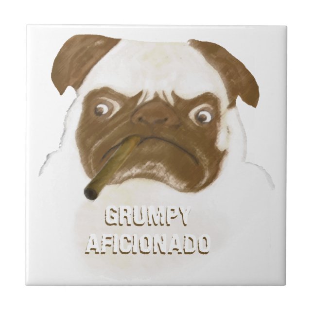 Personalised Grumpy AFICIONADO Puggy Cigar Tile (Front)