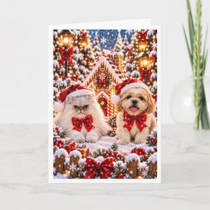 Personalised Grumpy Cat and Happy Dog Christmas Gr Holiday Card