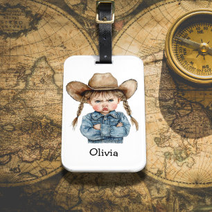 Personalised Grumpy Cowgirl in Denim Jacket Luggage Tag