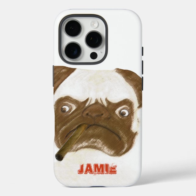 Personalised Grumpy Puggy with Cigar Case-Mate iPhone Case (Back)