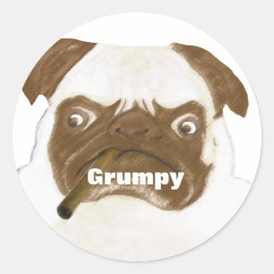 Personalised Grumpy Puggy with Cigar Classic Round Sticker
