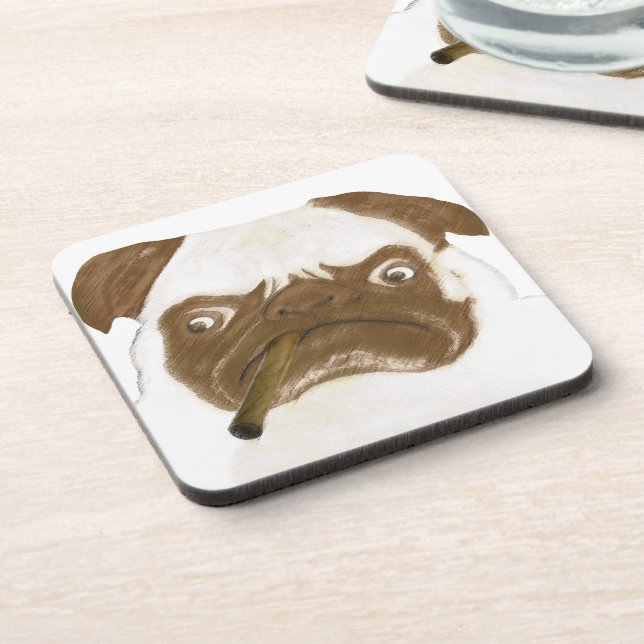 Personalised Grumpy Puggy with Cigar Coaster (Left Side)