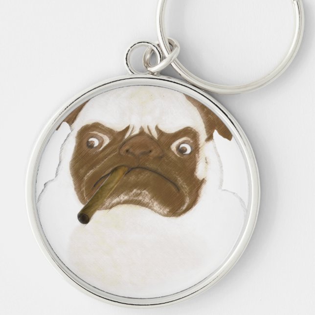 Personalised Grumpy Puggy with Cigar Key Ring (Front)
