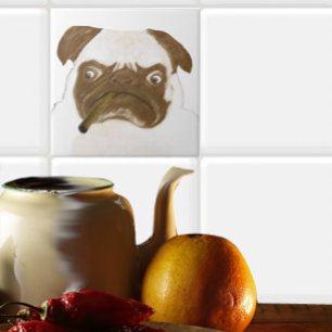 Personalised Grumpy Puggy with Cigar Tile