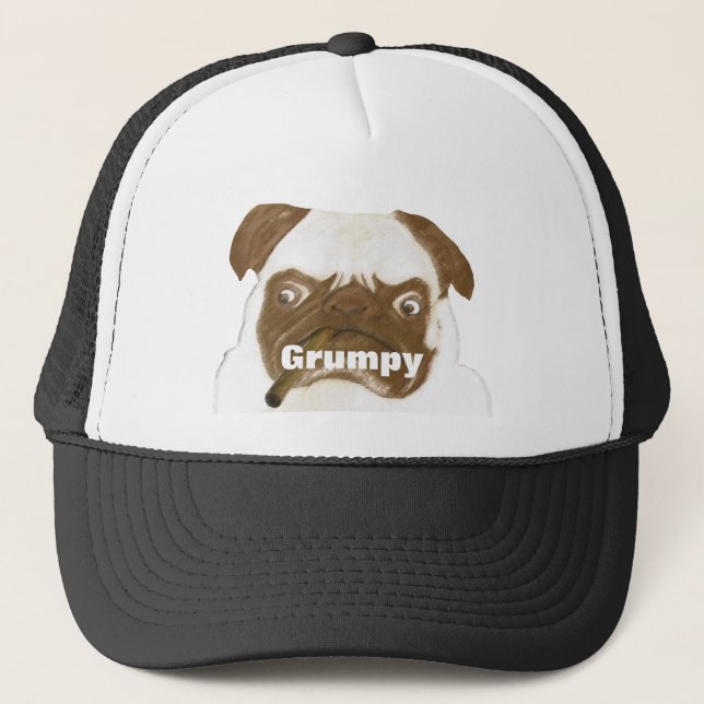 Personalised Grumpy Puggy with Cigar Trucker Hat (Front)
