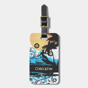 Personalised Grunge Surfing Tropical Beach Luggage Tag