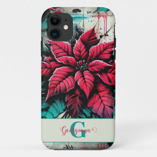 Personalised Grungy Poinsettia Floral Graffiti Case-Mate iPhone Case