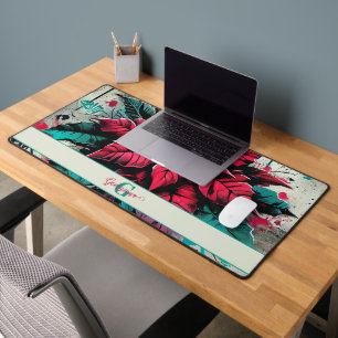 Personalised Grungy Poinsettia Floral Graffiti Desk Mat